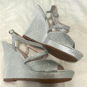 Glittery silver wedge sandals